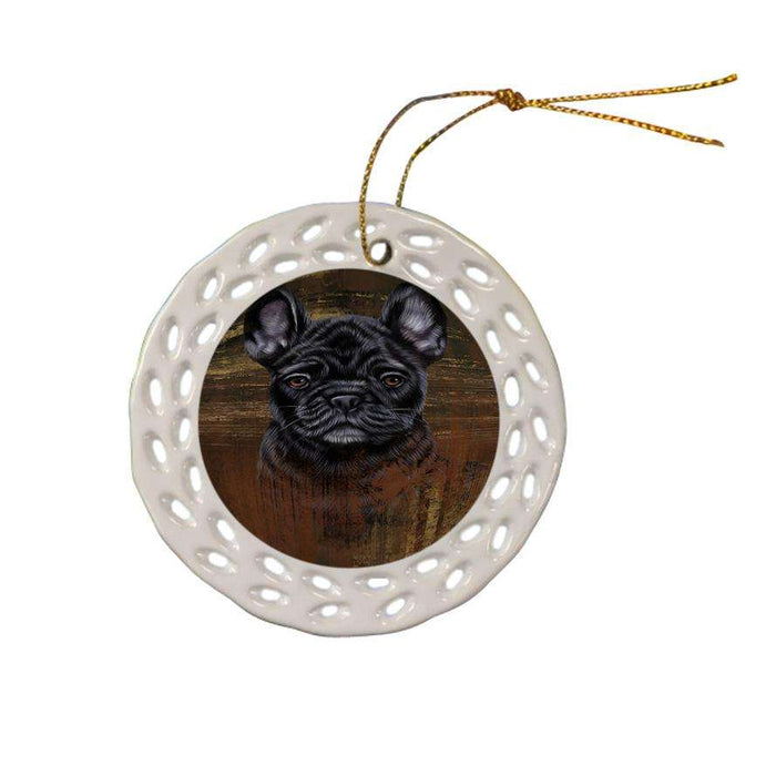 Rustic French Bulldog Ceramic Doily Ornament DPOR50403