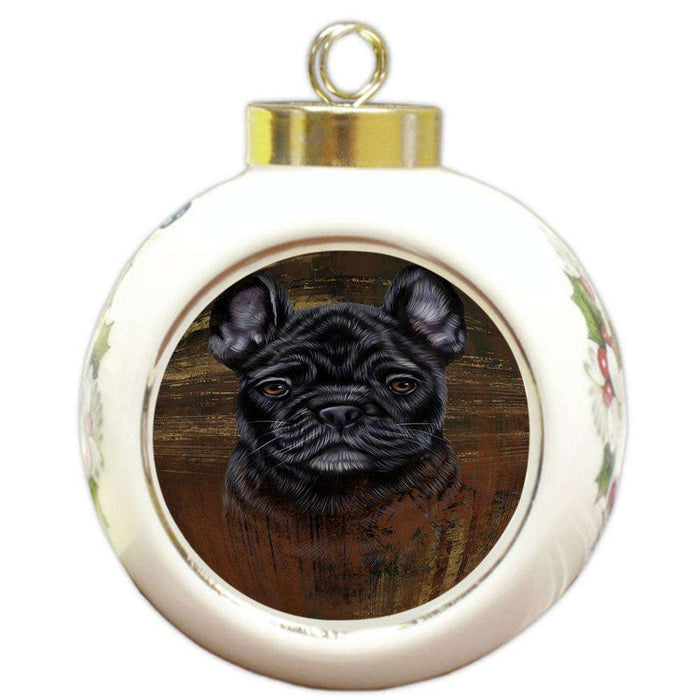 Rustic French Bulldog Round Ball Christmas Ornament RBPOR50403