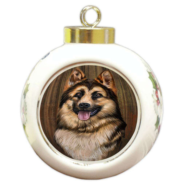 Rustic German Shepherd Dog Round Ball Christmas Ornament RBPOR50405