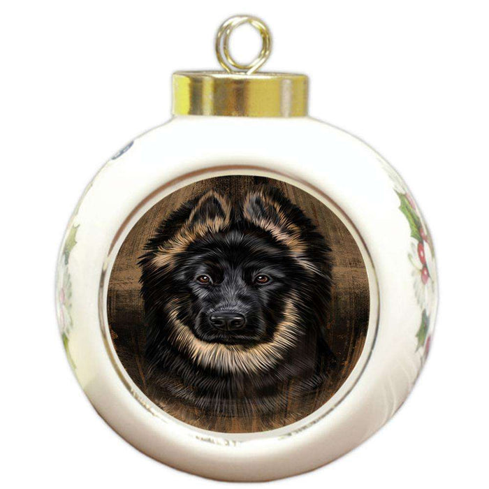 Rustic German Shepherd Dog Round Ball Christmas Ornament RBPOR50406