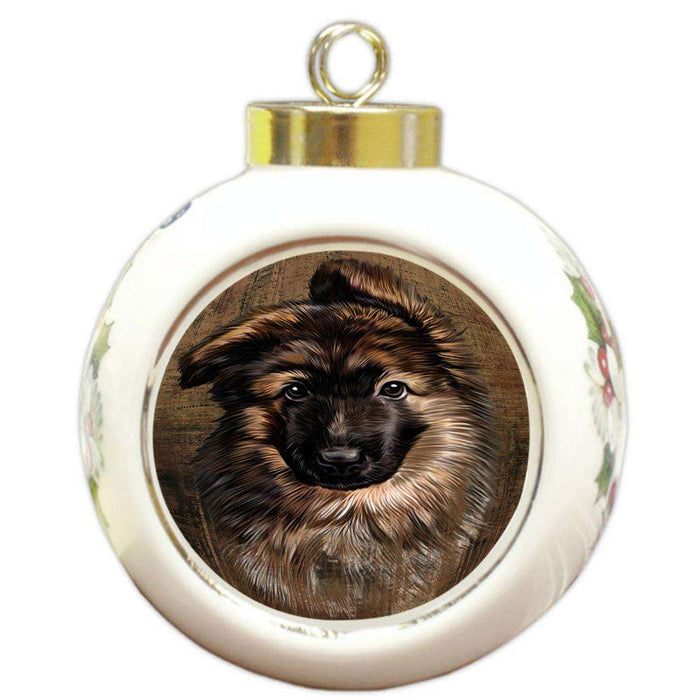 Rustic German Shepherd Dog Round Ball Christmas Ornament RBPOR50407