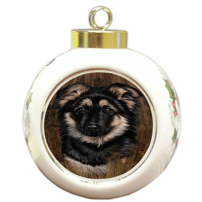 Rustic German Shepherd Dog Round Ball Christmas Ornament RBPOR50408