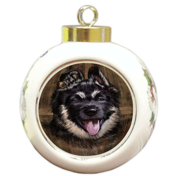 Rustic German Shepherd Dog Round Ball Christmas Ornament RBPOR50409