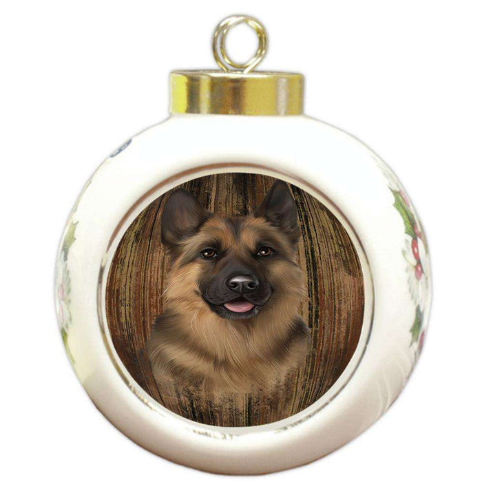 Rustic German Shepherd Dog Round Ball Christmas Ornament RBPOR50557