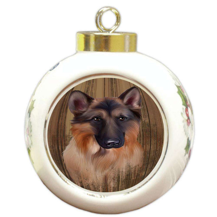 Rustic German Shepherd Dog Round Ball Christmas Ornament RBPOR50558