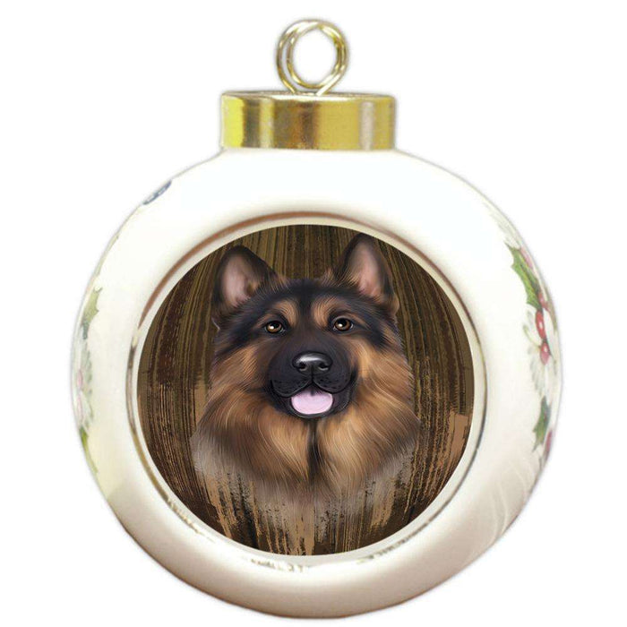 Rustic German Shepherd Dog Round Ball Christmas Ornament RBPOR50559