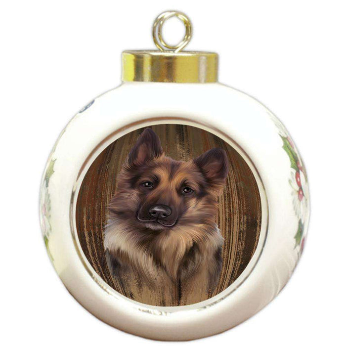 Rustic German Shepherd Dog Round Ball Christmas Ornament RBPOR50560