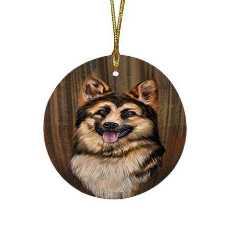 Rustic German Shepherd Dog Round Flat Christmas Ornament RFPOR50396