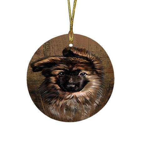 Rustic German Shepherd Dog Round Flat Christmas Ornament RFPOR50398