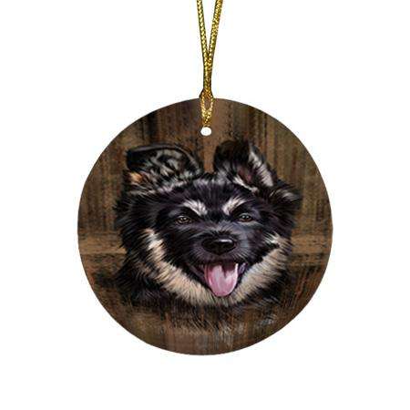 Rustic German Shepherd Dog Round Flat Christmas Ornament RFPOR50401