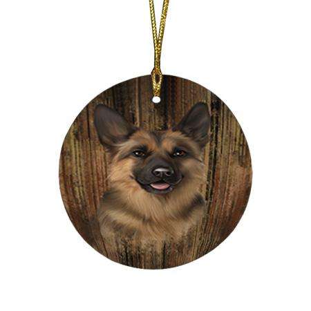 Rustic German Shepherd Dog Round Flat Christmas Ornament RFPOR50548