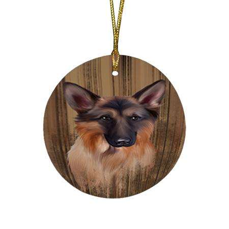 Rustic German Shepherd Dog Round Flat Christmas Ornament RFPOR50549