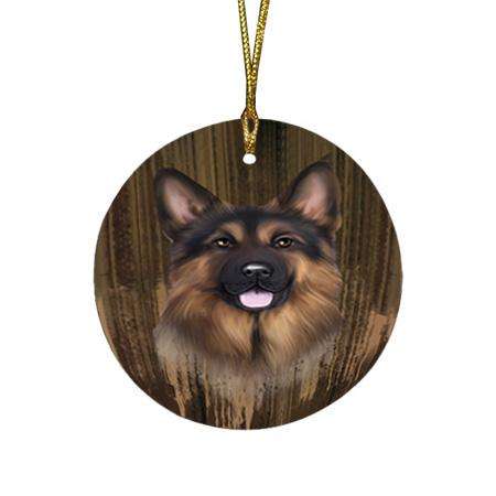 Rustic German Shepherd Dog Round Flat Christmas Ornament RFPOR50550