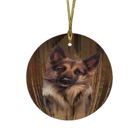 Rustic German Shepherd Dog Round Flat Christmas Ornament RFPOR50551