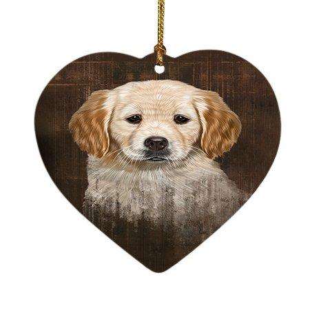 Rustic Golden Retriever Dog Heart Christmas Ornament HPOR48240