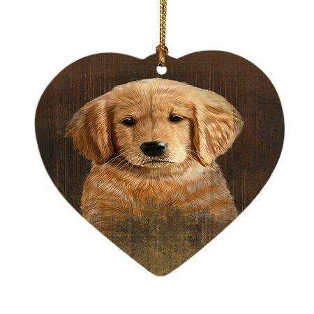 Rustic Golden Retriever Dog Heart Christmas Ornament HPOR48242