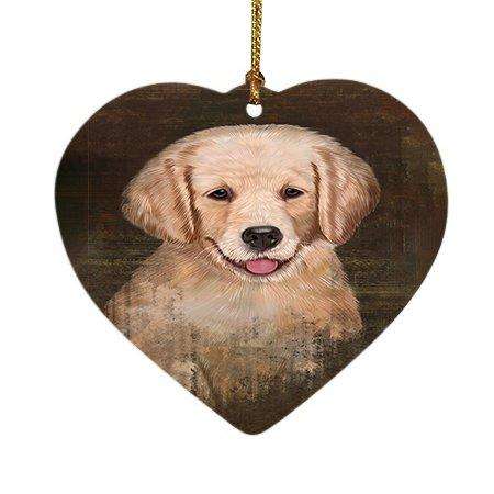 Rustic Golden Retriever Dog Heart Christmas Ornament HPOR48245