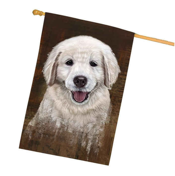 Rustic Golden Retriever Dog House Flag FLG48188