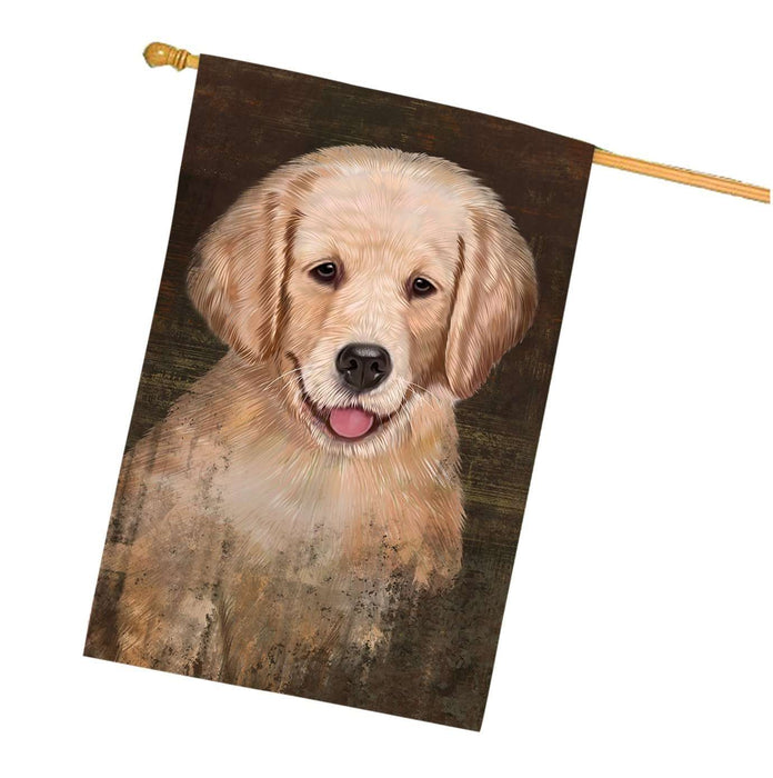 Rustic Golden Retriever Dog House Flag FLG48192