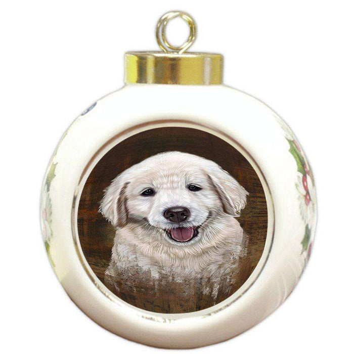 Rustic Golden Retriever Dog Round Ball Christmas Ornament RBPOR48241