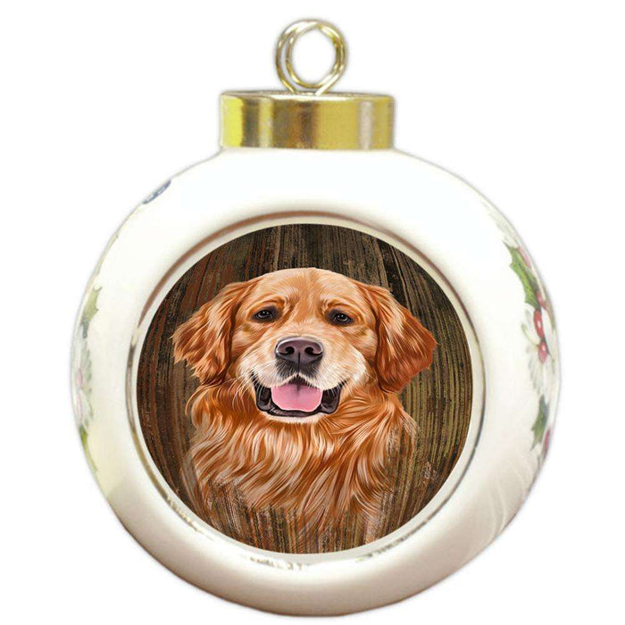Rustic Golden Retriever Dog Round Ball Christmas Ornament RBPOR50411