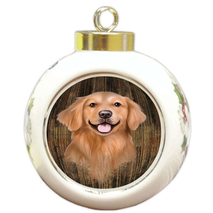 Rustic Golden Retriever Dog Round Ball Christmas Ornament RBPOR50561