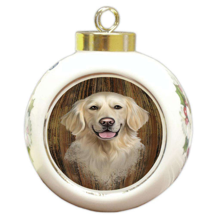 Rustic Golden Retriever Dog Round Ball Christmas Ornament RBPOR50562