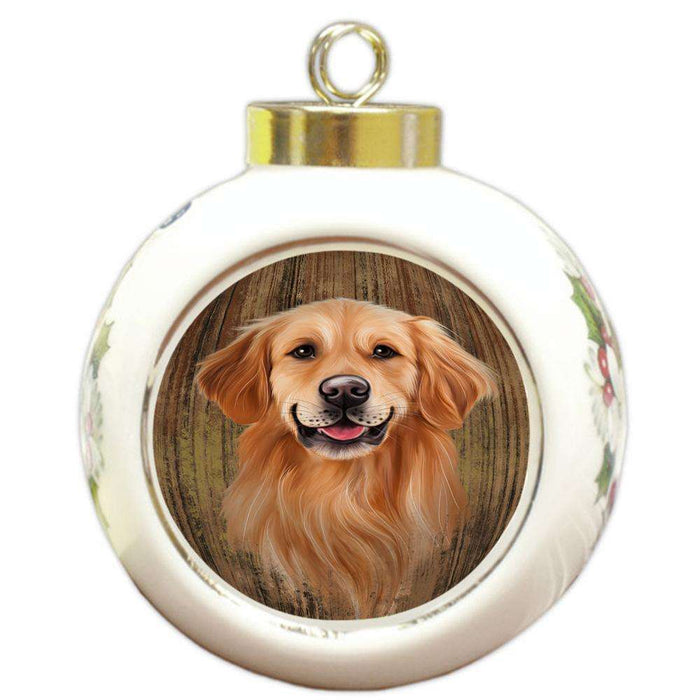 Rustic Golden Retriever Dog Round Ball Christmas Ornament RBPOR50563