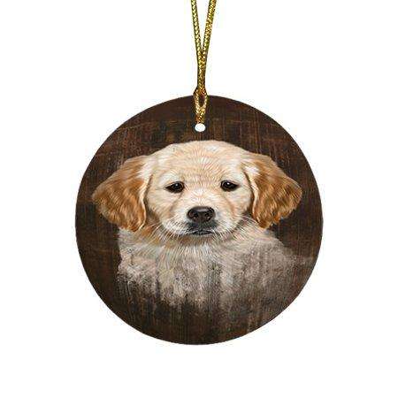Rustic Golden Retriever Dog Round Christmas Ornament RFPOR48231