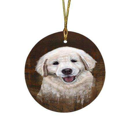 Rustic Golden Retriever Dog Round Christmas Ornament RFPOR48232