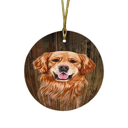 Rustic Golden Retriever Dog Round Flat Christmas Ornament RFPOR50402