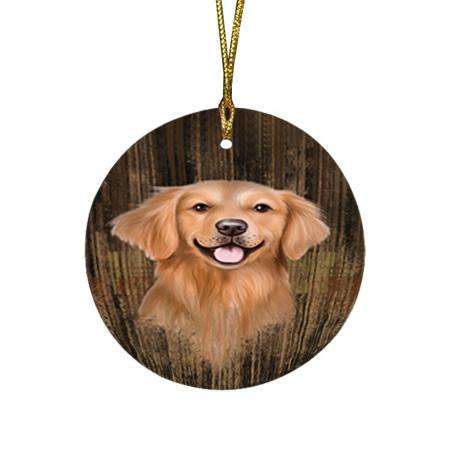 Rustic Golden Retriever Dog Round Flat Christmas Ornament RFPOR50552