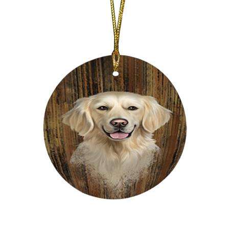 Rustic Golden Retriever Dog Round Flat Christmas Ornament RFPOR50553