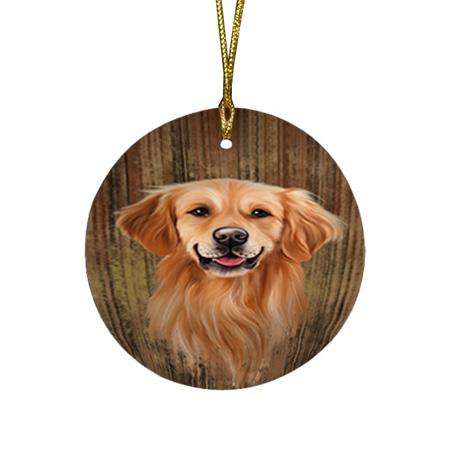 Rustic Golden Retriever Dog Round Flat Christmas Ornament RFPOR50554