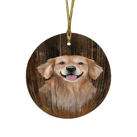 Rustic Golden Retriever Dog Round Flat Christmas Ornament RFPOR50555
