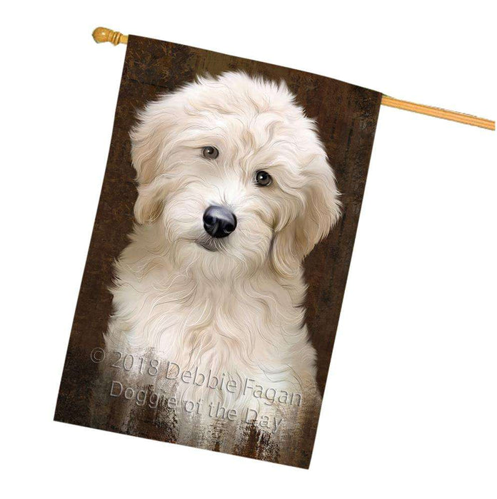 Rustic Goldendoodle Dog House Flag FLG54639