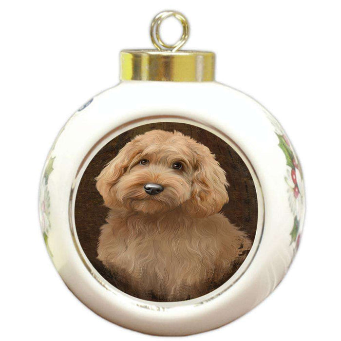 Rustic Goldendoodle Dog Round Ball Christmas Ornament RBPOR54439
