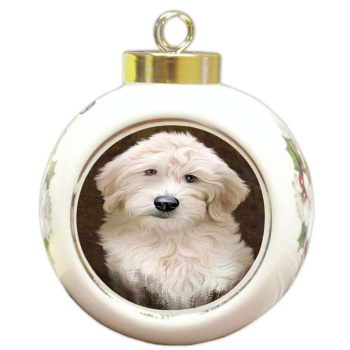 Rustic Goldendoodle Dog Round Ball Christmas Ornament RBPOR54441
