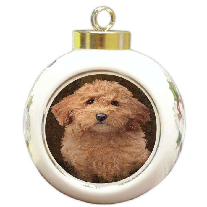 Rustic Goldendoodle Dog Round Ball Christmas Ornament RBPOR54442