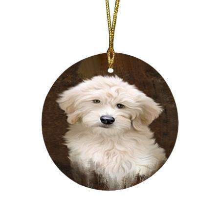Rustic Goldendoodle Dog Round Flat Christmas Ornament RFPOR54432