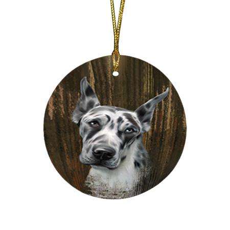 Rustic Great Dane Dog Round Flat Christmas Ornament RFPOR50403