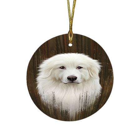 Rustic Great Pyrenee Dog Round Flat Christmas Ornament RFPOR50556