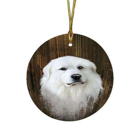 Rustic Great Pyrenee Dog Round Flat Christmas Ornament RFPOR50557
