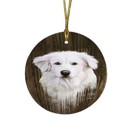 Rustic Great Pyrenee Dog Round Flat Christmas Ornament RFPOR50558