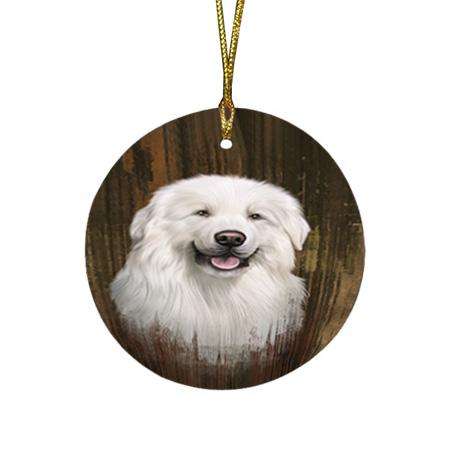 Rustic Great Pyrenee Dog Round Flat Christmas Ornament RFPOR50559