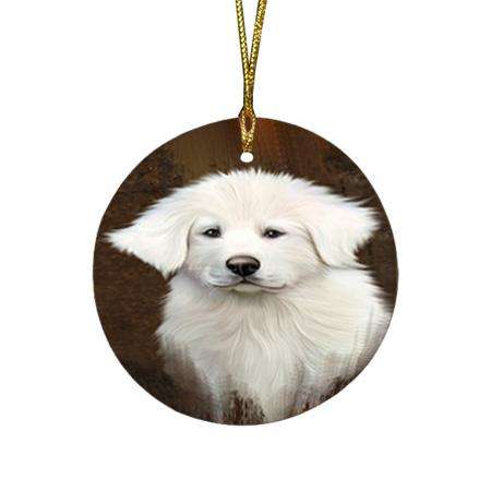 Rustic Great Pyrenee Dog Round Flat Christmas Ornament RFPOR54434
