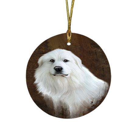 Rustic Great Pyrenee Dog Round Flat Christmas Ornament RFPOR54435
