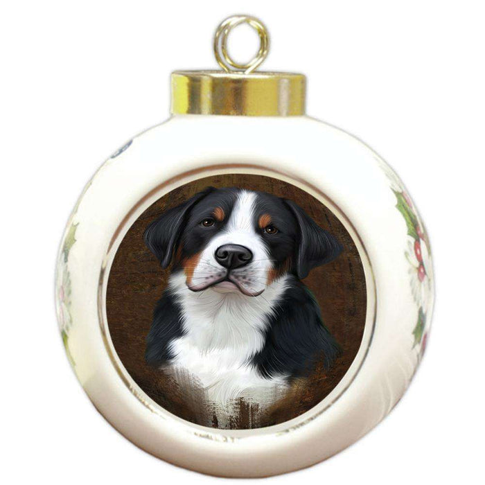 Rustic Greater Swiss Mountain Dog Round Ball Christmas Ornament RBPOR54445