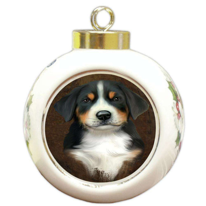 Rustic Greater Swiss Mountain Dog Round Ball Christmas Ornament RBPOR54446
