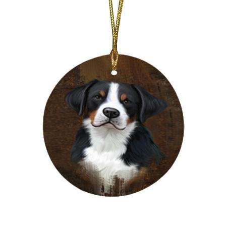 Rustic Greater Swiss Mountain Dog Round Flat Christmas Ornament RFPOR54436